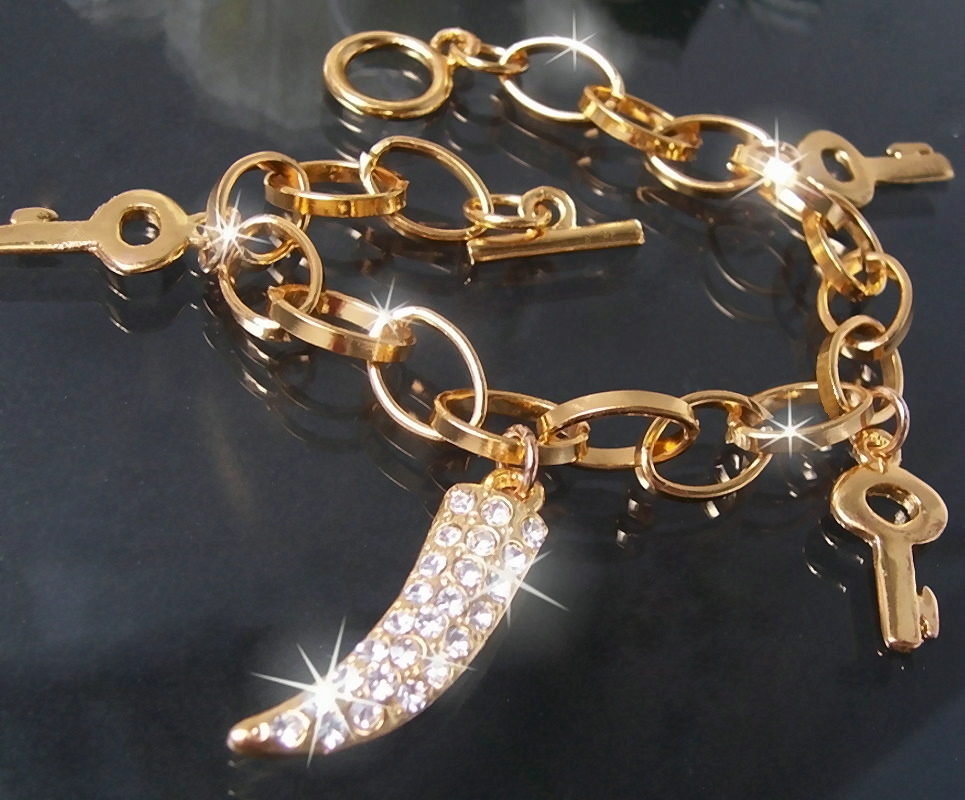 Armband Bettelarmband Gold plattiert Gliederkette 20cm Reißzahn A1527