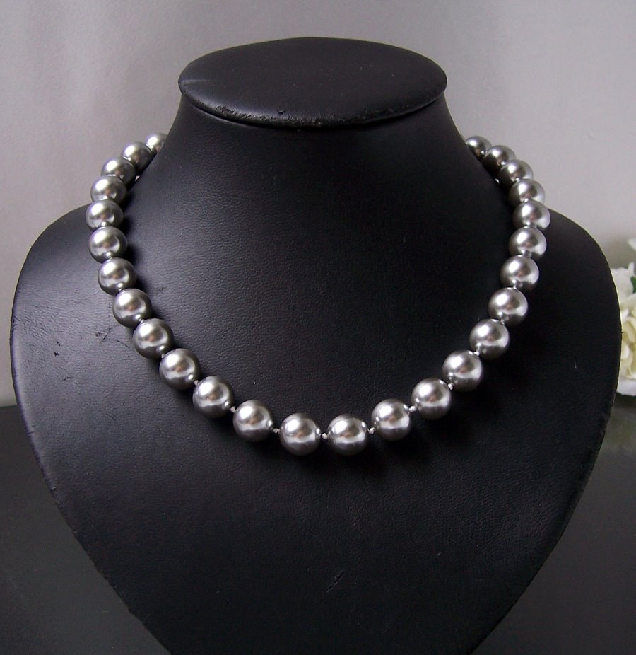 Perlenkette Kette MK- Perlen silbergrau Magnetverschluß Collier K2310