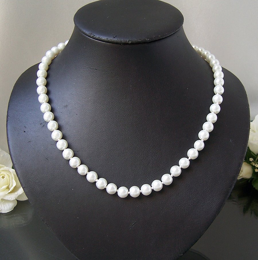 K2608# Perlencollier weiss Kette Collier Halskette Perlen 48cm NEU