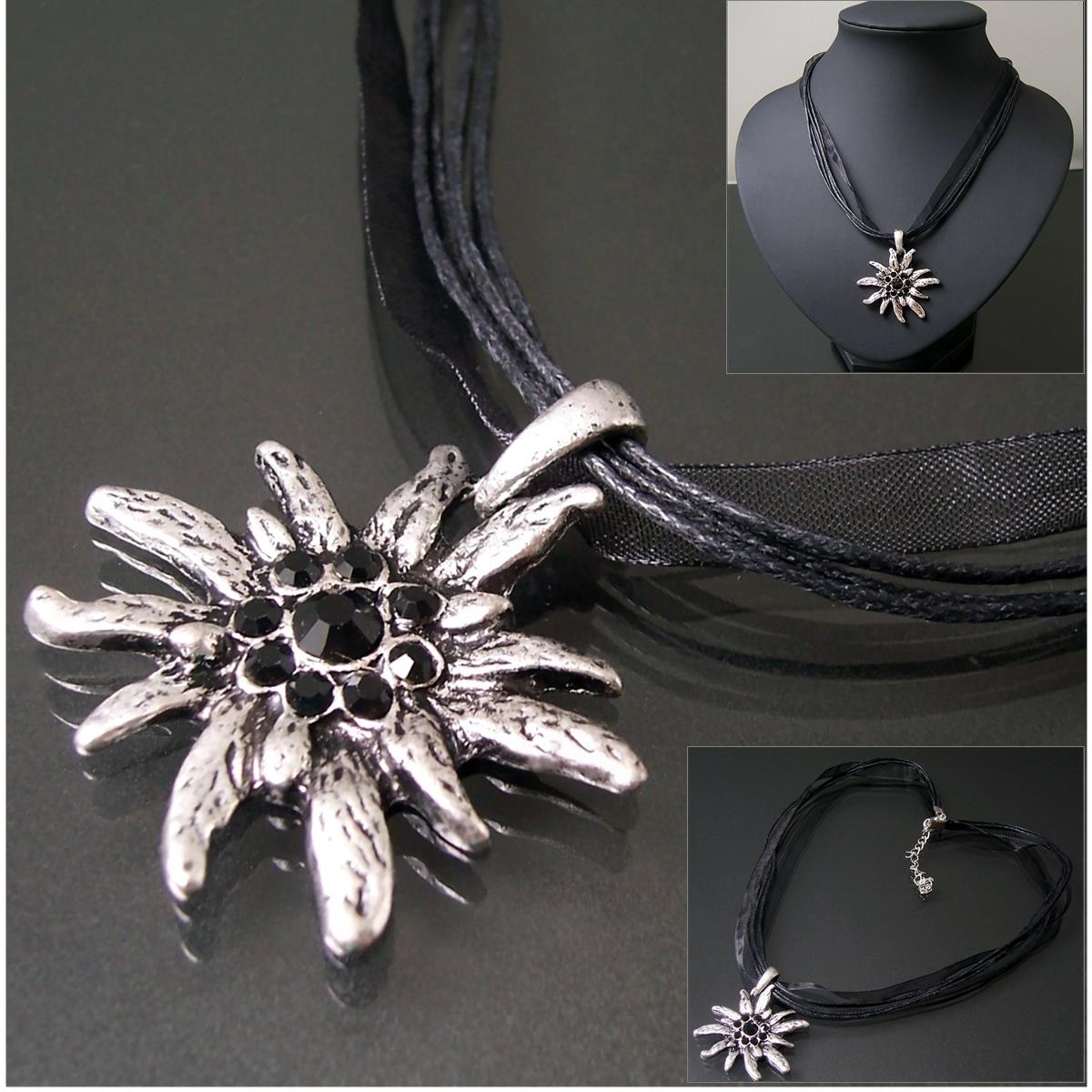 IKOPFLN Bayerische Trachtenkette - Dirndlschmuck Mit Edelweiß Herz Anhänger