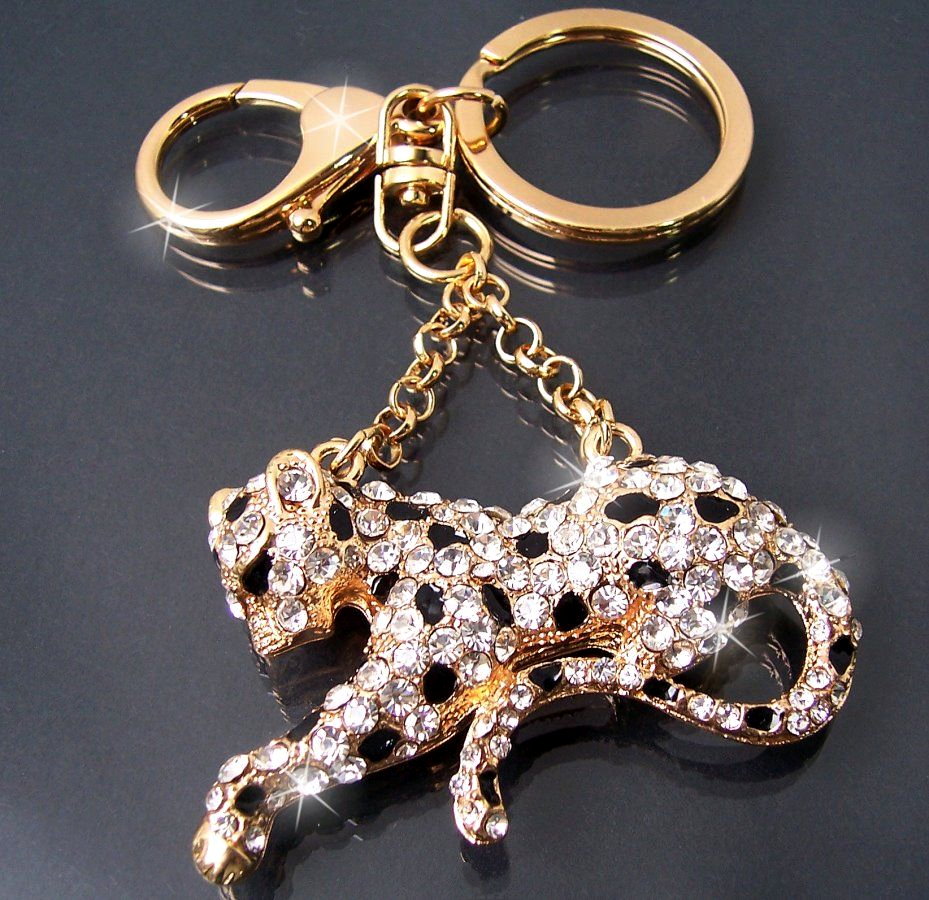 Ta876* Anhänger Tasche, Schlüsselanhänger Leopard Gold schwarz klar
