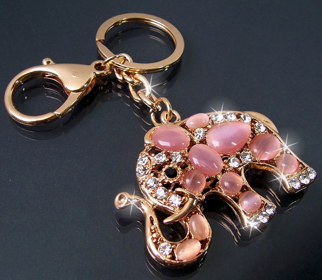Ta884* Anhänger Tasche, Schlüsselanhänger Elefant Gold rosa