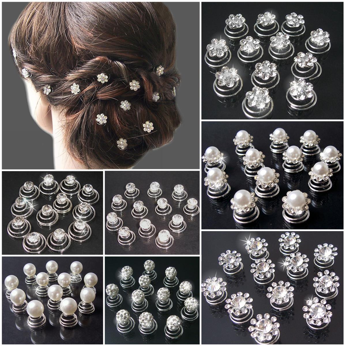 10 Haarspiralen Curlies Haarschmuck Perle mit Strass Hochzeit Kommunion