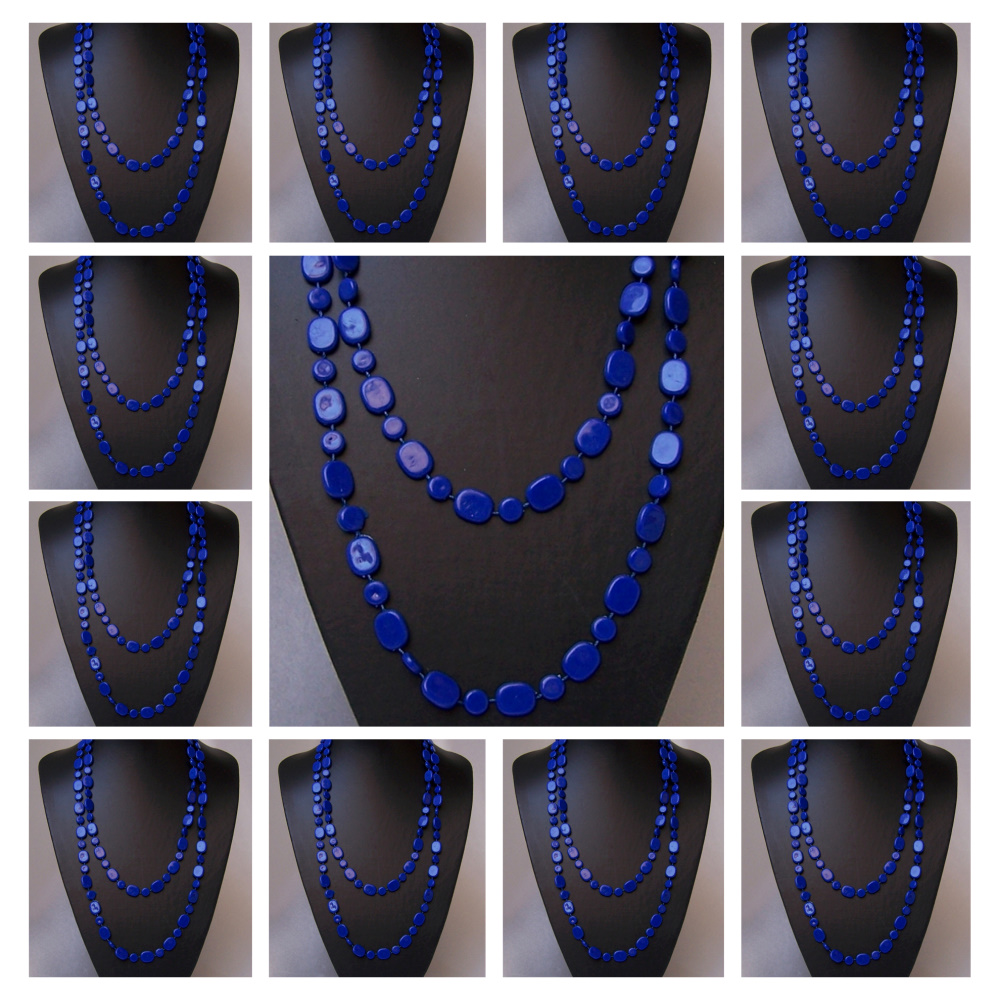 5 Halsketten mit blauen Strass Steinen Restposten Sonderposten Schmuck neu 